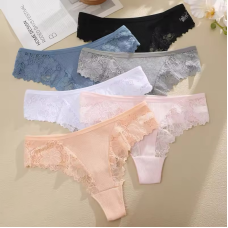 Набор однотонных женских ажурных трусиков 6 шт. 2034
